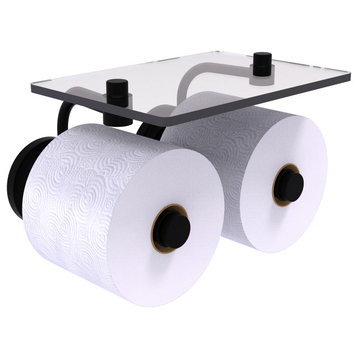 Que New 2 Roll Toilet Paper Holder with Glass Shelf, Matte Black