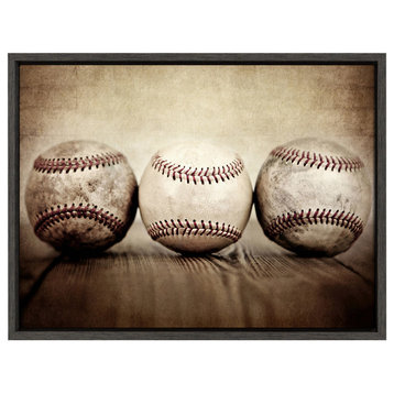 Sylvie Three Vintage Baseballs Framed Canvas by Shawn St. Peter
, Gray 18x24