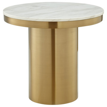 Inspired Home Sinai End Table- White/Gold, 23.7Lx23.7Wx21.9H
