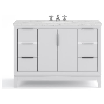 Elizabeth 48" Single Sink Carrara White Marble Vanity, Pure White