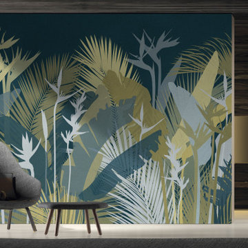 Dark tropical leaves wall mural