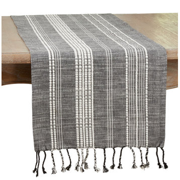 Table Runner With Striped Design, Black, 16"x72"