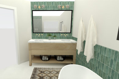 3D Rendering Green & White Bathroom