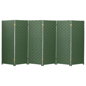 Indoor or Outdoor 6 Panels Room Divider, Woven Look Vinyl Screens, Green