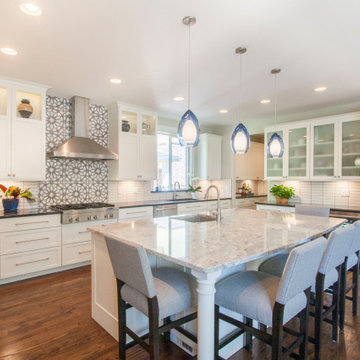 Classic Kitchen with Handpainted Tiles Statement Backsplash