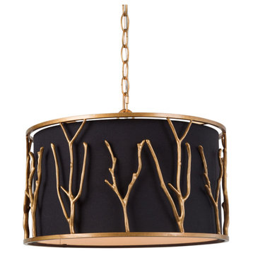 LNC 4-Lights Black Drum Modern Antique Gold Chandelier for Living Room