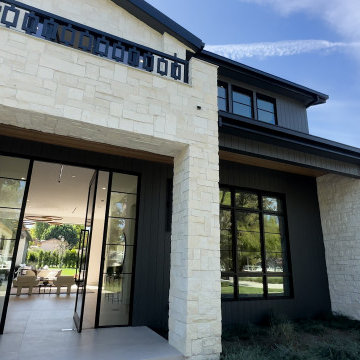 Covered Entry with Stone Cladding and Full-Height Glass Doors - Woodland Hills