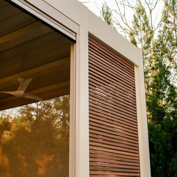 Residential: Custom Pergola Protection For Home Golf Simulation Clubhouse