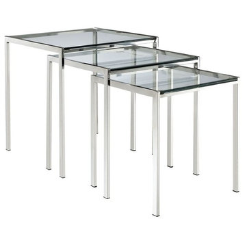 Hawthorne Collections Modern Stainless Steel Nesting Table in Silver (Set of 3)