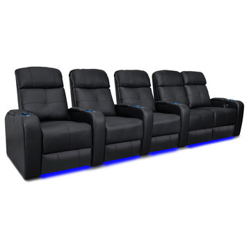 Verona Top Grain Leather Home Theater Seating, Row of 5 Loveseat Right