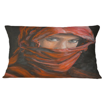 Arabian Woman in Hijab Portrait Throw Pillow, 12"x20"