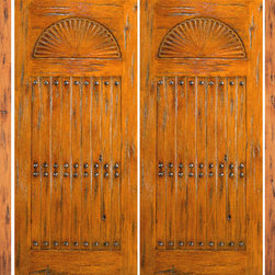 Prehung Double Door with Two Sidelites, Entry, Knotty Alder Carved - Front Doors