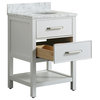Louella White Contemporary Bathroom Vanity With Marble Top, 24"