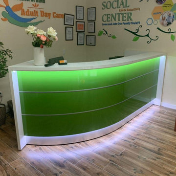 Valde J-Shaped Reception Desk, Green by MDD Furniture