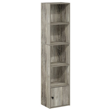 Furinno Luder 5-Tier Shelf Bookcase With 1 Door Storage Cabinet French Oak