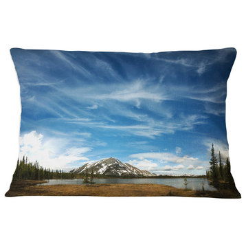 Mountain and Lake under Blue Sky Seashore Throw Pillow, 12"x20"