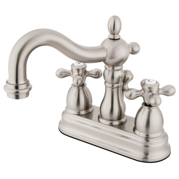 Kingston Brass 4" Centerset Bathroom Faucet w/Plastic Pop-Up, Brushed Nickel
