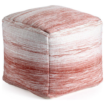Caledonia 20" x 20" x 20" Red and Ivory Pouf