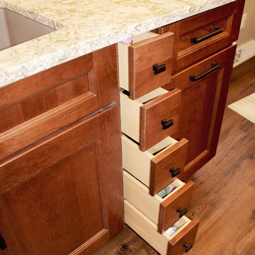 Transitional Cherry Kitchen with Beige and White Quartz Countertop ~ Akron, OH