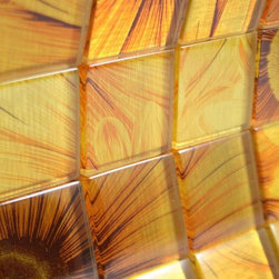 Glossy Sun Flower Square Glass Mosaic Tiles - Home Accessories & Decor