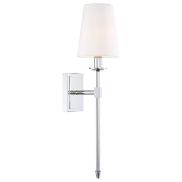 Kira Home Torche 20" Wall Sconce/Wall Light + Linen Shade, Chrome Finish