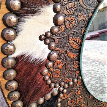 Custom Cowhide & Leather Wall Mirror