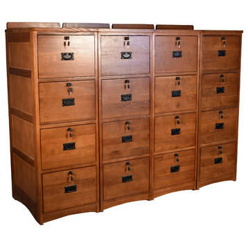 Mission Solid Oak 4-Drawer File Cabinet With Locks & Keys