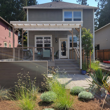 Portland Foursquare Backyard with Covered Deck & Fire Pit Patio