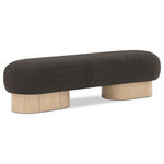 Meridian Furniture - Robertson Boucle Fabric Upholstered Bench, Brown, Natural Oak Finish - Delve into opulence with this brown Robertson boucle fabric bench, a luxurious blend of comfort and timeless style. Draped in sumptuous brown boucle fabric upholstery, this handsome bench exudes modern charm, so you can sit in style while pulling on boots or putting on shoes. The bench is adorned with a rich natural oak finish base, enhancing its classic appeal with an art deco design that infuses vintage elegance into your decor in the entryway, bedroom, or living room.