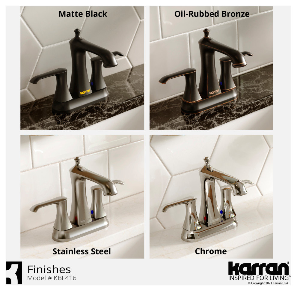 Karran 2-Hole 2-Handle Bathroom Faucet With Pop-Up Drain, Stainless Steel