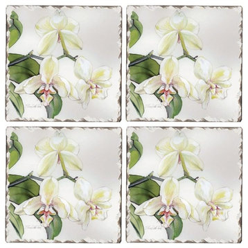 Cork-Backed Hardboard Coasters White Orchid Set of 4