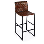 Butler Specialty Company - Urban Woven Genuine Leather Rectangular  28" Barstool, Brown - With its black iron base, premium leather, and decorative metal nail head accents, this exquisitely crafted barstool exudes a charming rustic allure.