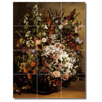 Picture-Tiles.com - Gustave Courbet Flowers Painting Ceramic Tile Mural #74, 36"x48" - Mural Title: Bouquet Of Flowers In A Vase