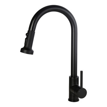 Commercial 3-Function Kitchen Sink Faucet with Deck Plate, Matte Black