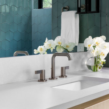 Modern & Trendy Floating Wood Bathroom Vanities With teal Tiles Project By Daras
