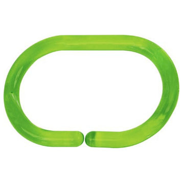 Shower Curtain Rings Plastic Hooks Solid or Clear Colors Set of 12, Clear Lime Green