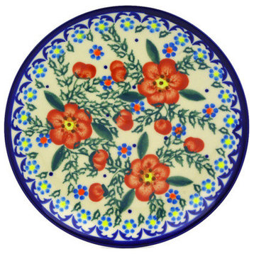 Polish Pottery 7" Stoneware Plate Hand-Decorated Design