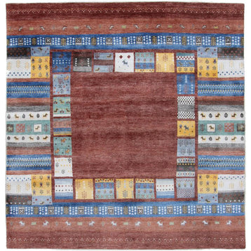 Oriental Rug Gabbeh Loribaft 6'9"x6'10" Hand Knotted Carpet