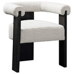 Meridian Furniture - Barrel Boucle Fabric Upholstered Dining Chair, Cream, Black Finish - Prepare to fall in love with the elegant design of this Barrel dining chair. Designed to inject instant modern oomph into your space, this chair features a solid wood frame for sturdy durability and is outfitted with rich cream boucle fabric for a luxe finish. Pair this midcentury Barrel dining chair with a clear table to showcase its beauty from every angle and add a contemporary slant to your dining room group.
