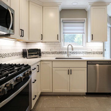 White Kitchen with White Subway Tile and Gray and Black Accent Tile ~ Medina, OH