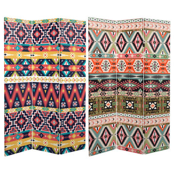 6' Tall Double Sided Ikat Canvas Room Divider