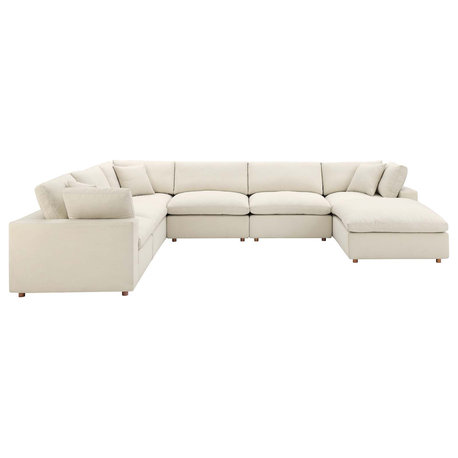Commix Down Filled Overstuffed 7-Piece Sectional Sofa, Light Beige