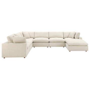 Modway Commix 7-Piece Down Filled Overstuffed Sectional Sofa in Light Beige