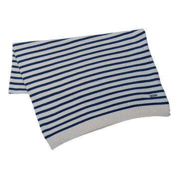 KNITTED DECORATIVE THROW INTEMPOREL BLEU WITH BLUE AND WHITE STRIPES