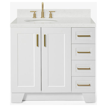 Ariel Taylor 36" Left Offset Single Oval Sink Bathroom Vanity, White