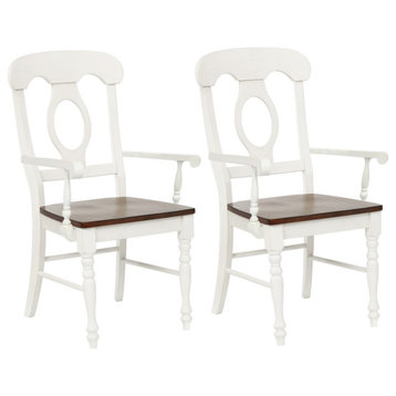 Andrews Napoleon Arm Chair, Antique White With Chestnut Brown Seat, Set of 2