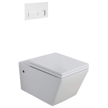 In-Wall Toilet Set, 2"x4" Carrier and Tank, White Rectangular Actuators