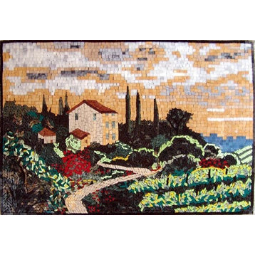 Vineyard Natural Scene Tuscan Mosaic Mural, 24"x35"