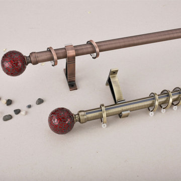 QYR66 Coree 28mm Diameter Steel Curtain Rod Set With Glaze Ball Finial