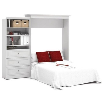 Bowery Hill Wood Queen Murphy Bed and Organizer with Drawers in White